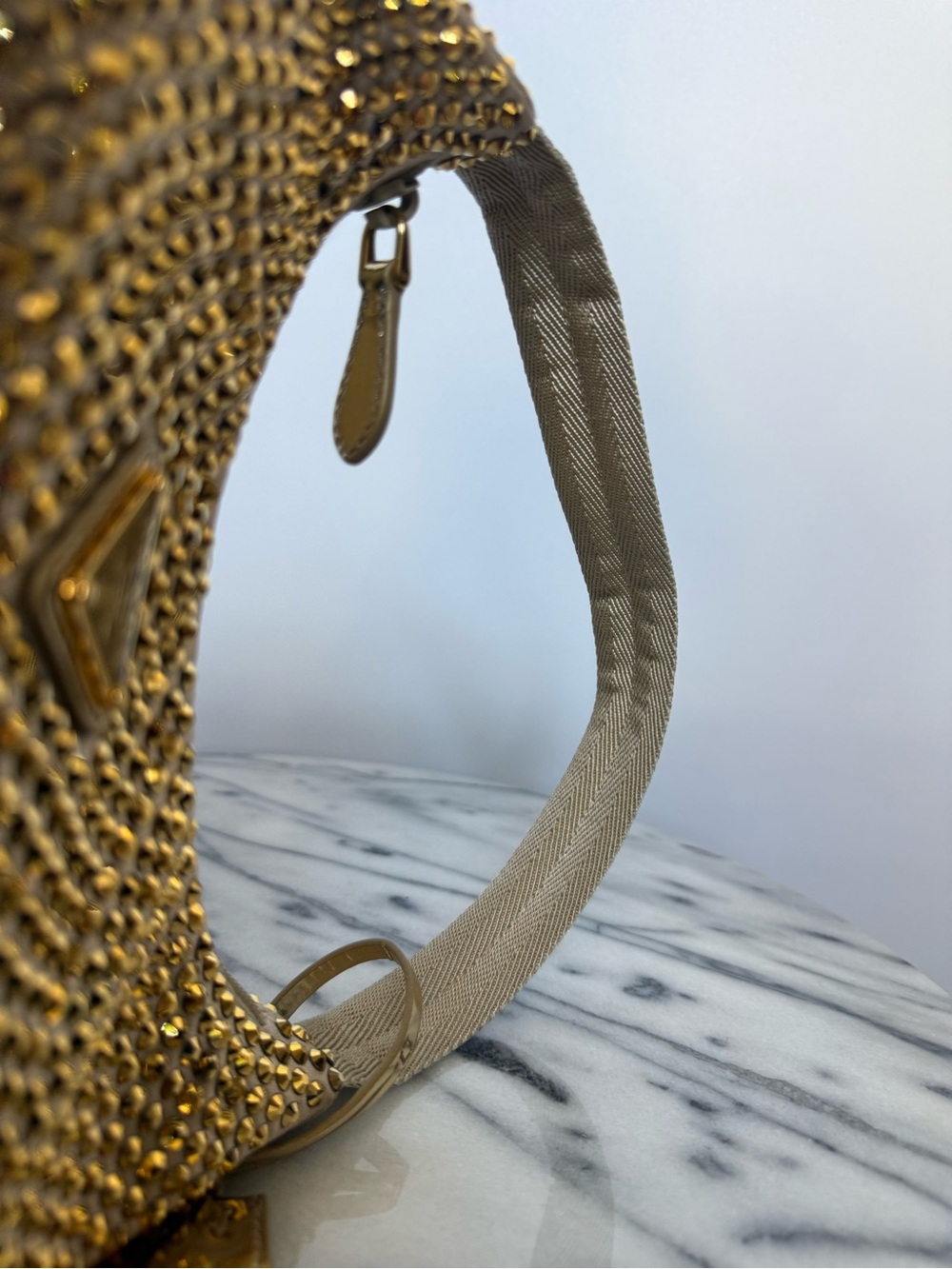 Prada Re-Edition 2000 Hobo Gold Crystal Embellished Satin Mini - Picture 12 of 13